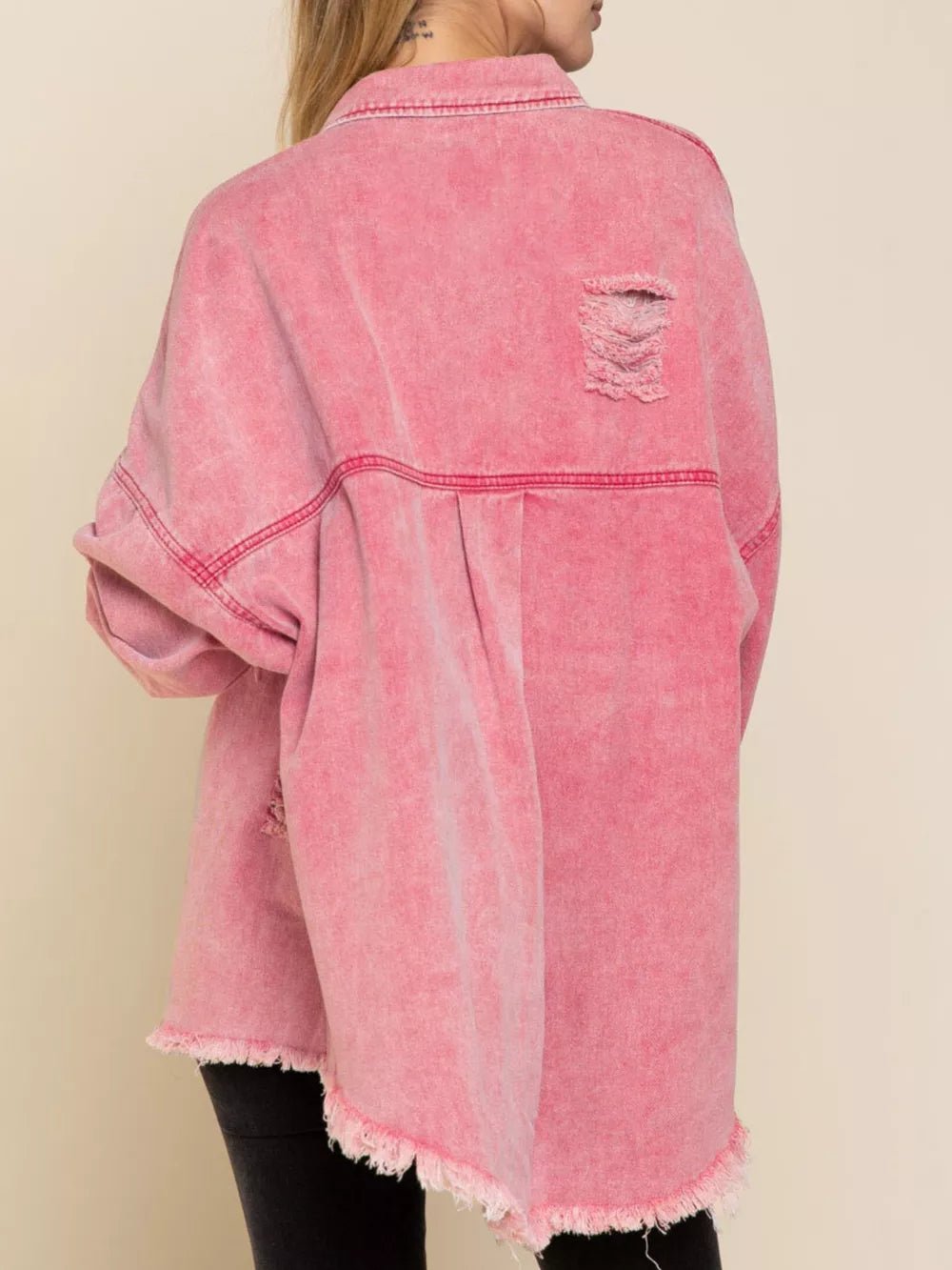Raw Hem Button Up Denim Shacket - SuzRevera