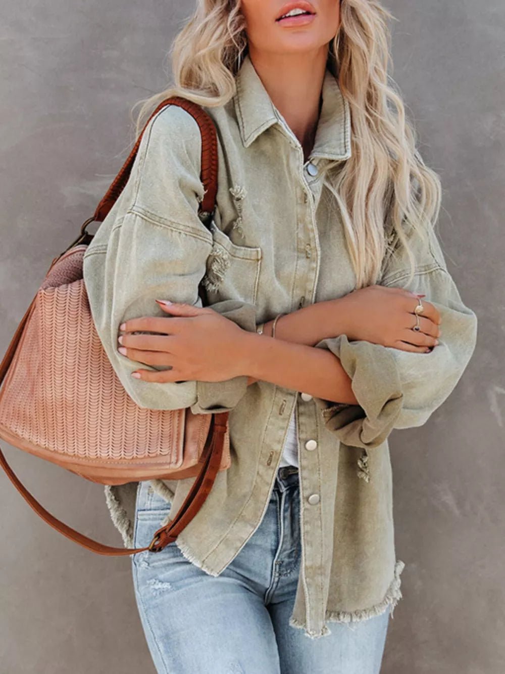 Raw Hem Button Up Denim Shacket - SuzRevera
