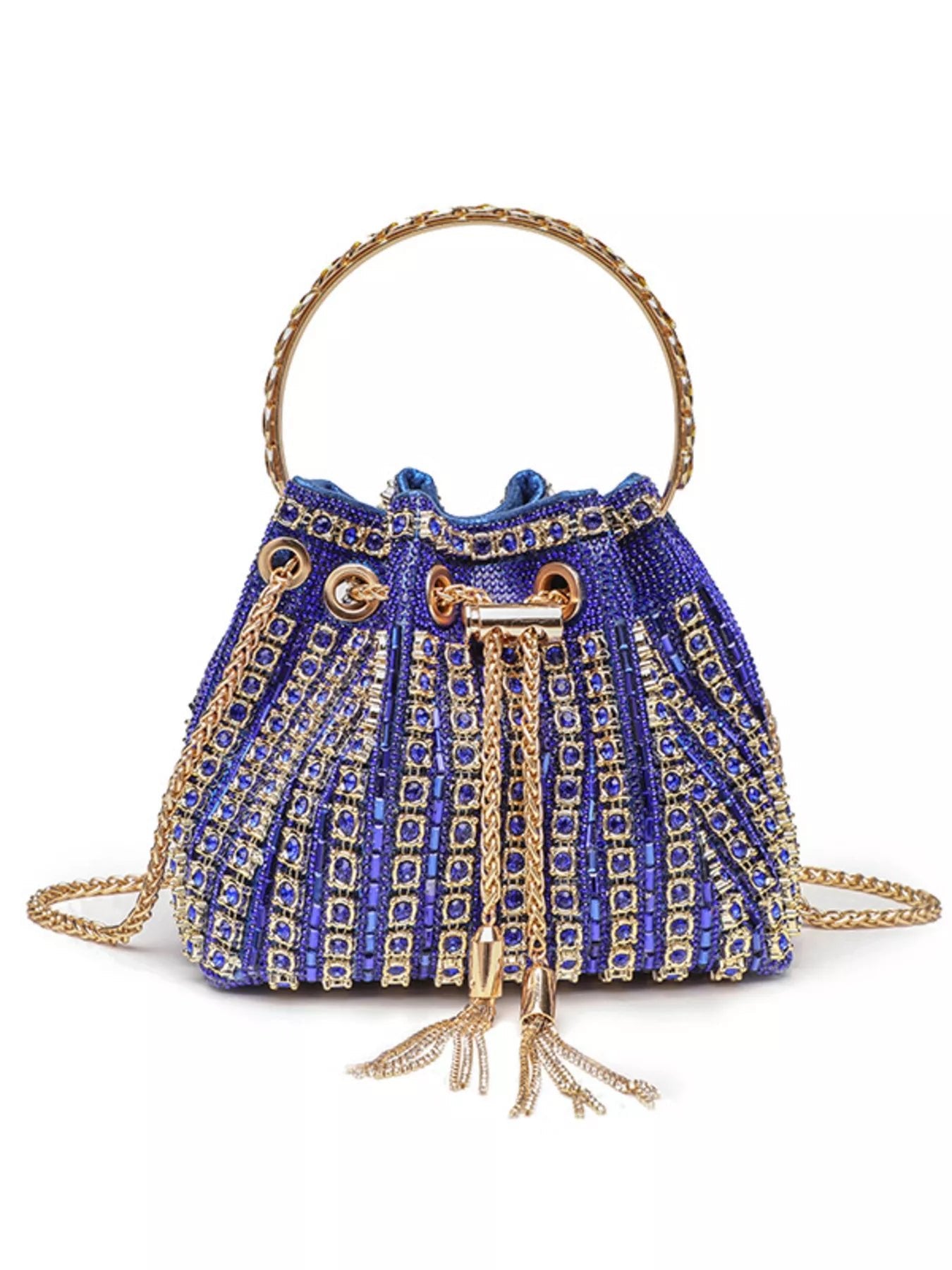 Rhinestone Embellished Bucket Crossbody Bag - SuzRevera