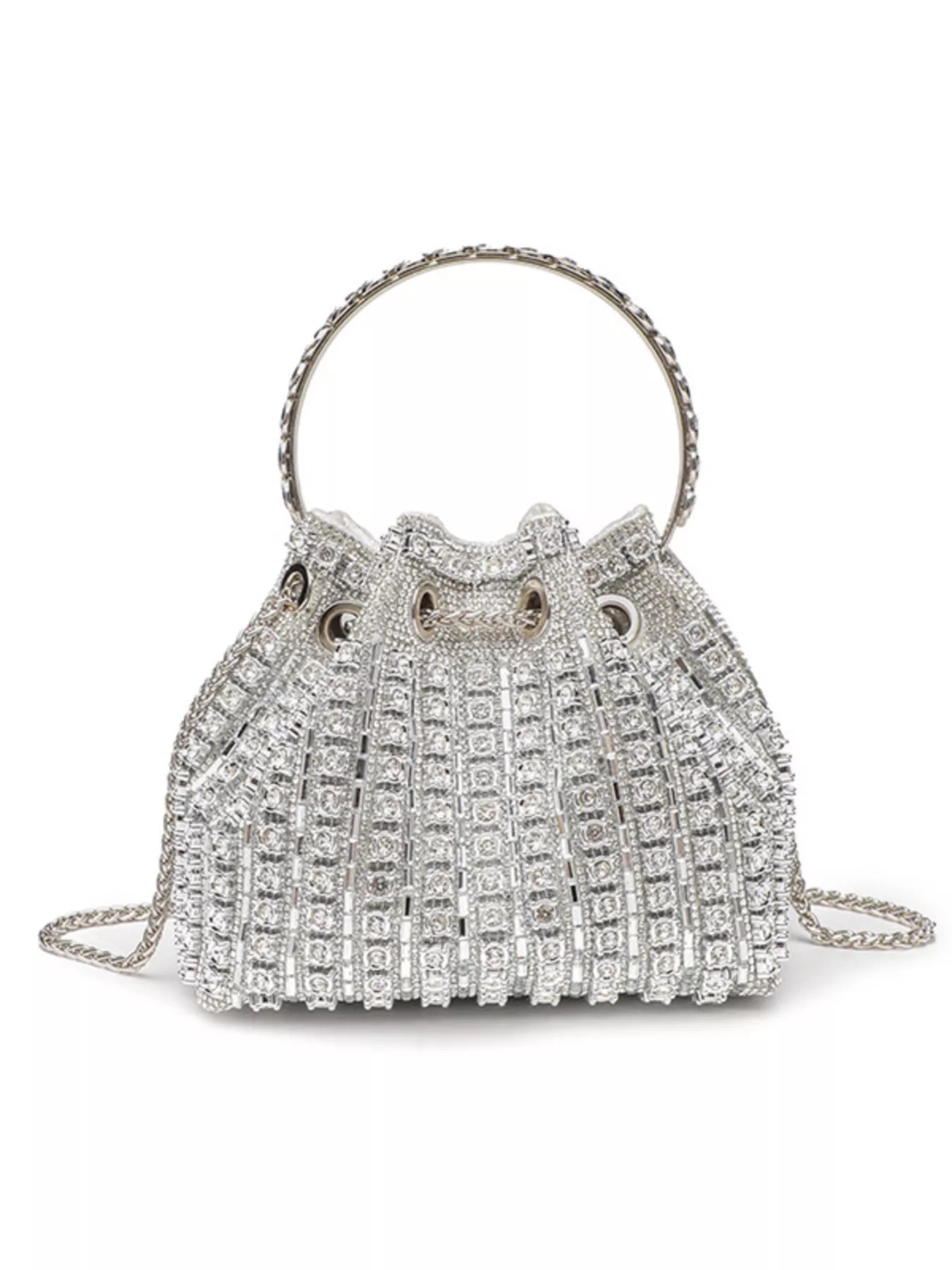 Rhinestone Embellished Bucket Crossbody Bag - SuzRevera