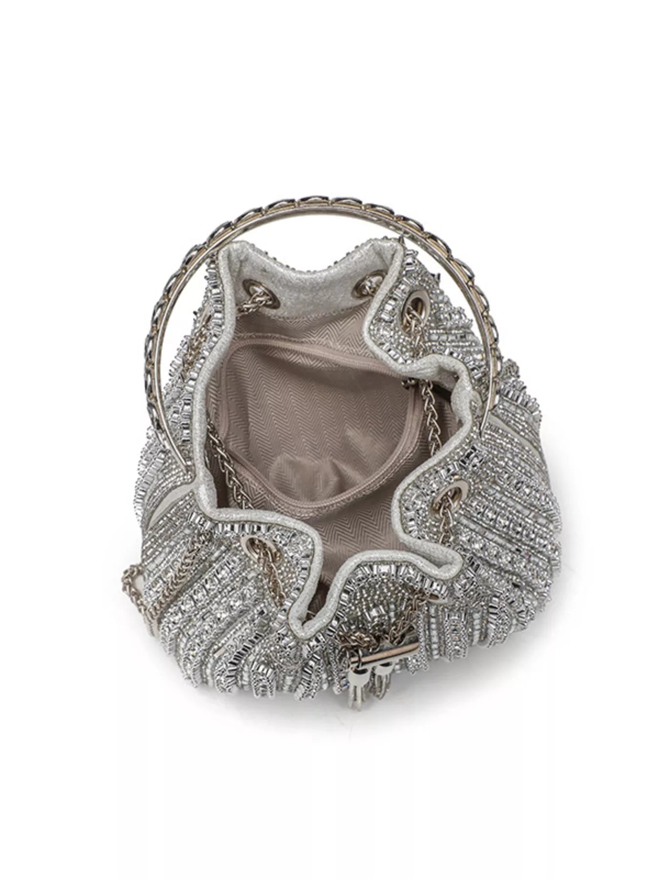 Rhinestone Embellished Bucket Crossbody Bag - SuzRevera