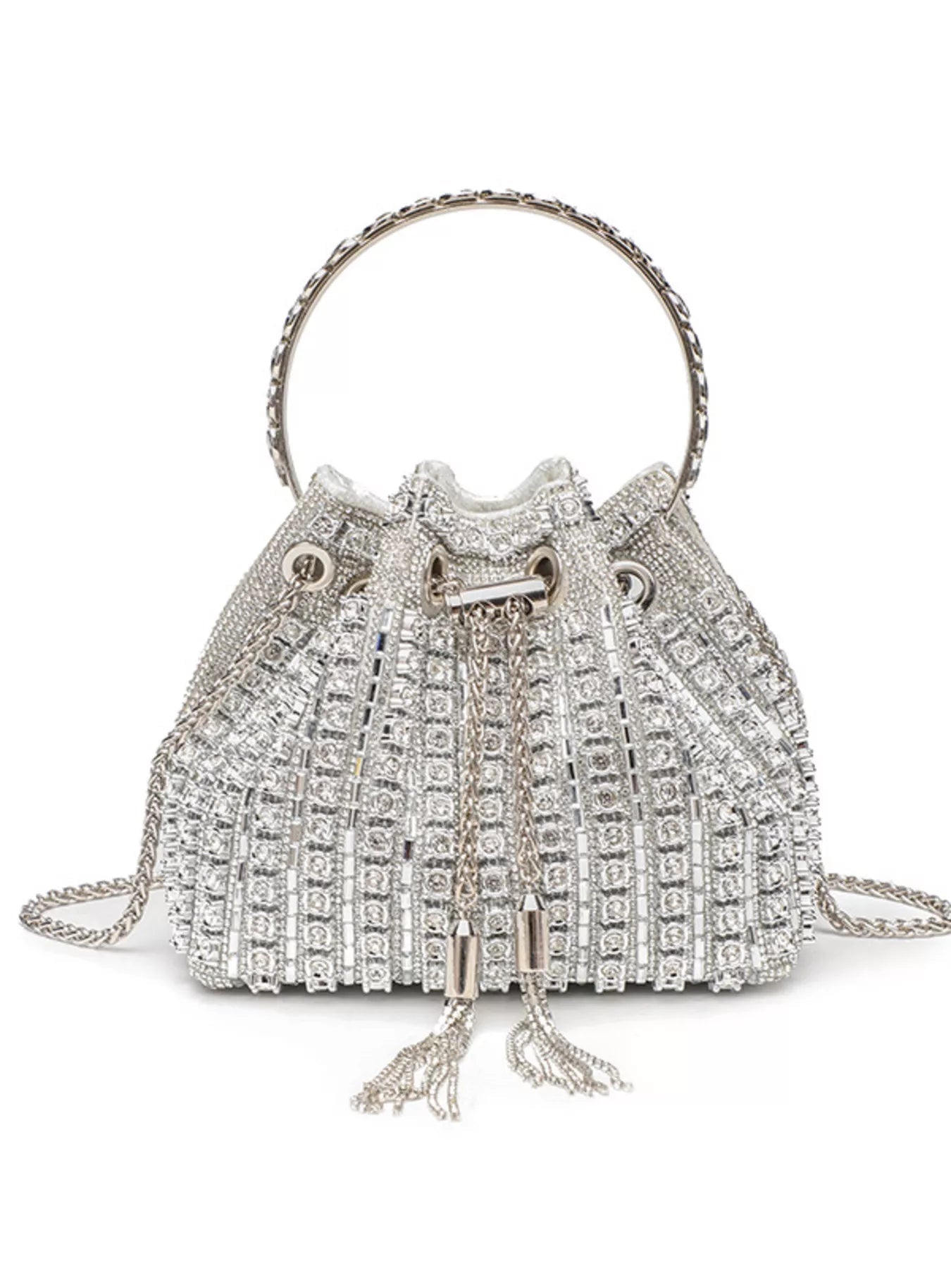 Rhinestone Embellished Bucket Crossbody Bag - SuzRevera