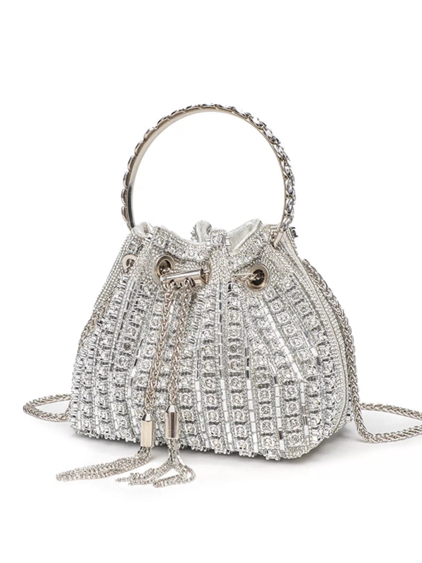 Rhinestone Embellished Bucket Crossbody Bag - SuzRevera