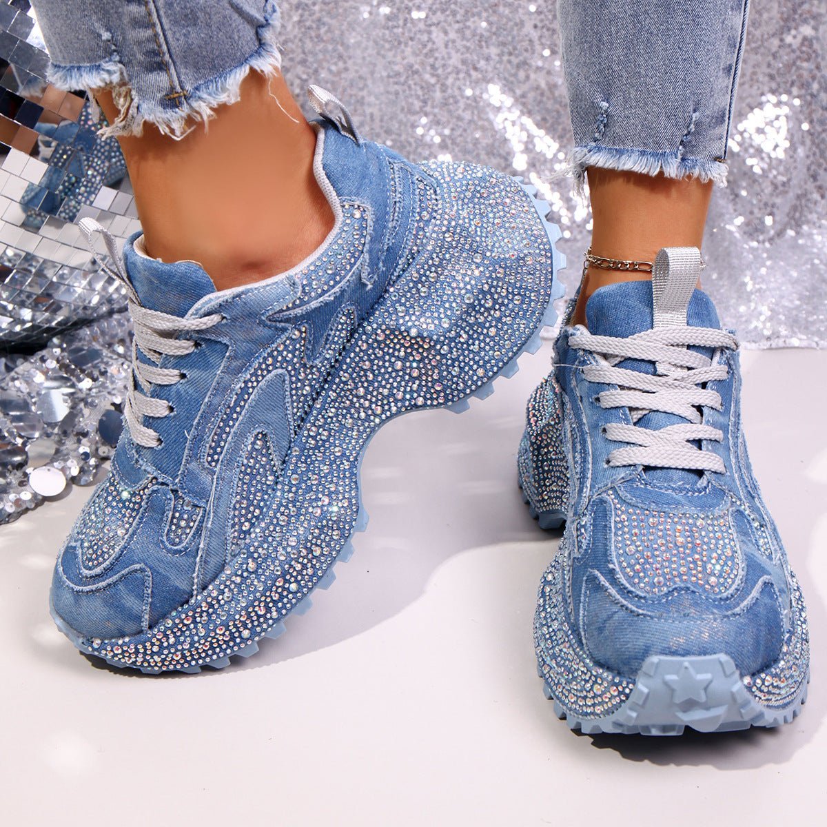 Rhinestone Lace Up Sneaker - SuzRevera