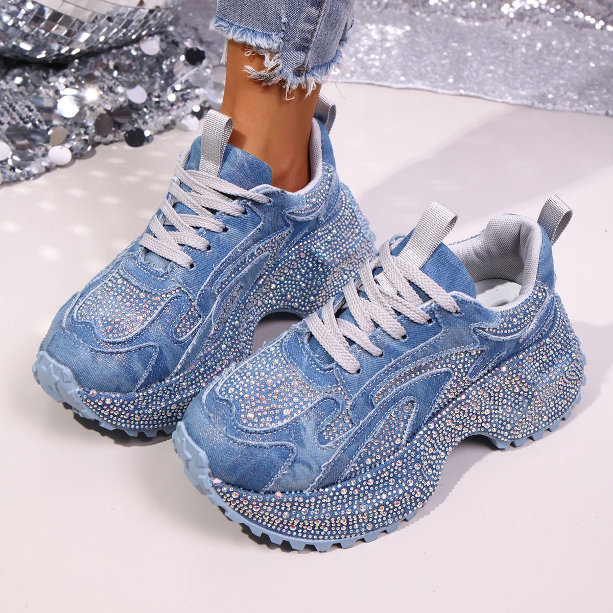 Rhinestone Lace Up Sneaker - SuzRevera