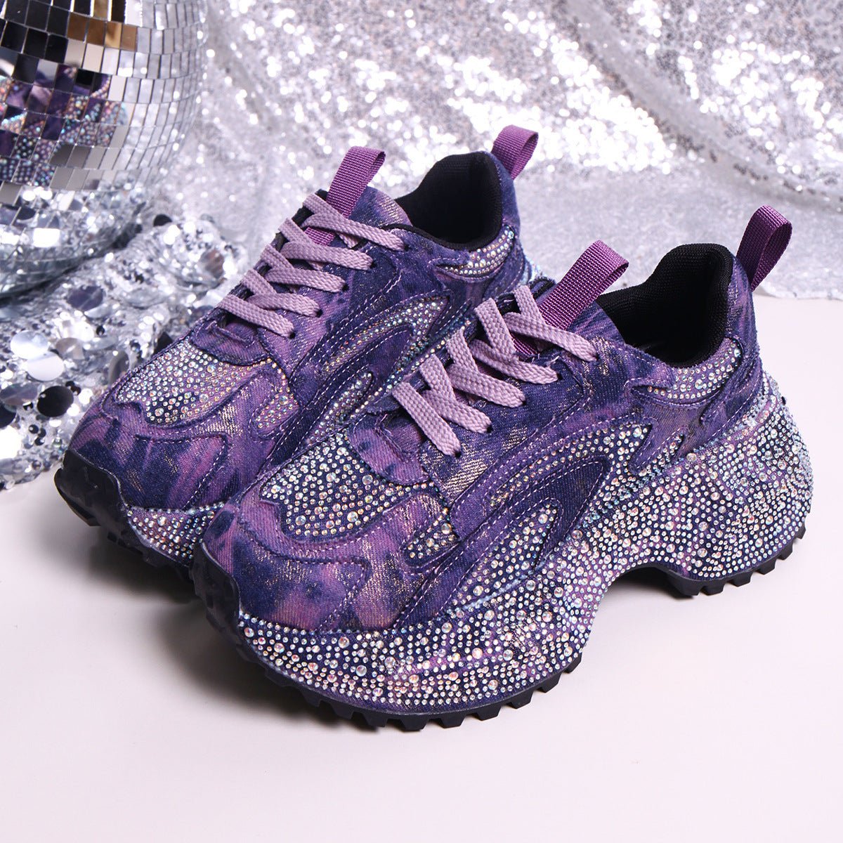 Rhinestone Lace Up Sneaker - SuzRevera