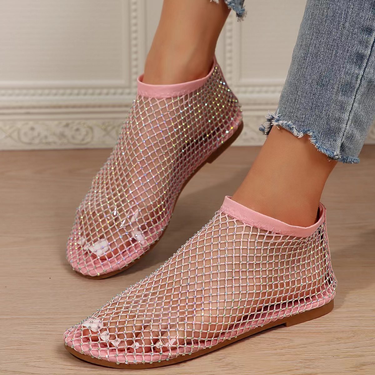 Rhinestone Round Toe Sandals - SuzRevera