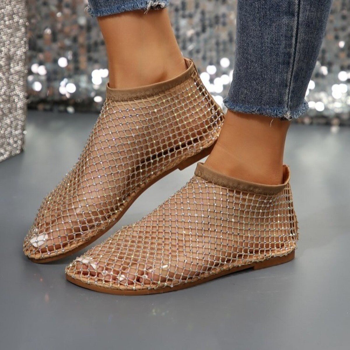 Rhinestone Round Toe Sandals - SuzRevera
