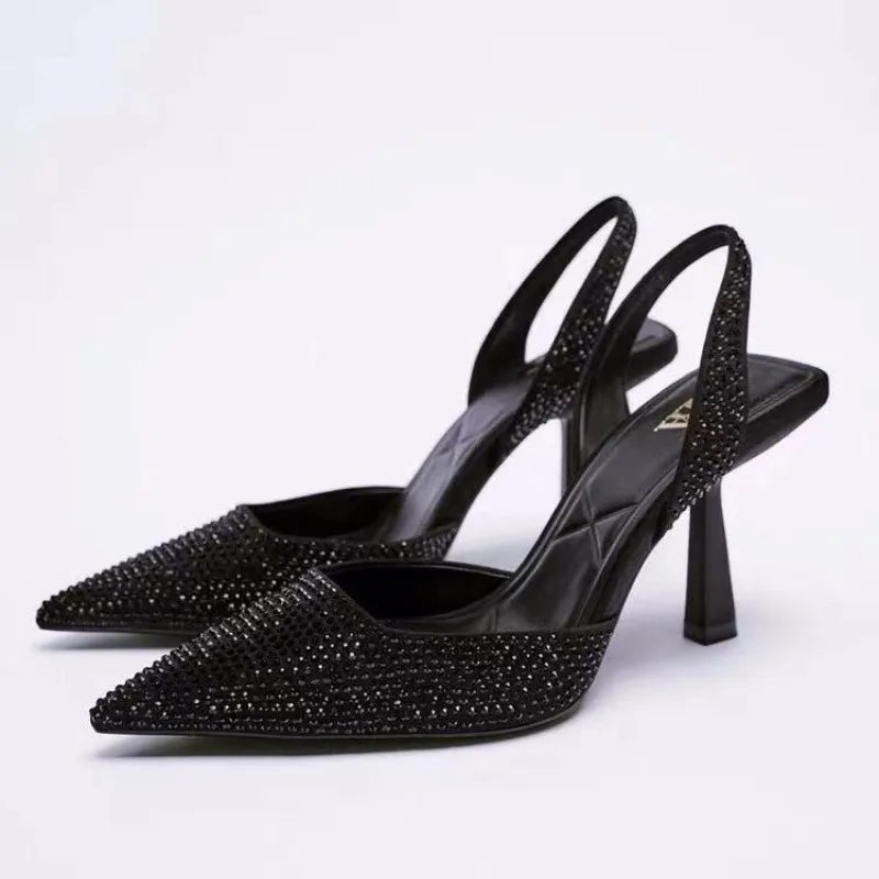 Rhinestone Slingback High Heel Pumps - SuzRevera