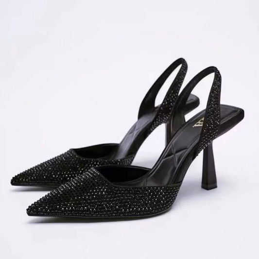 Rhinestone Slingback High Heel Pumps - SuzRevera