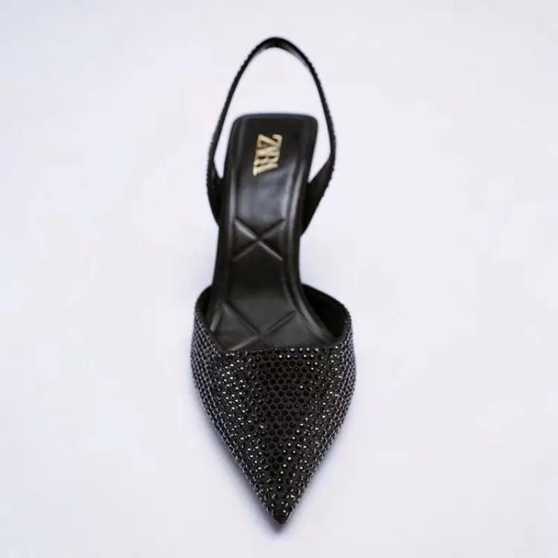 Rhinestone Slingback High Heel Pumps - SuzRevera