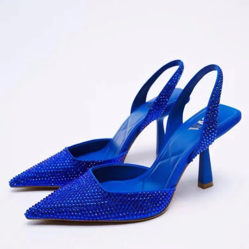 Rhinestone Slingback High Heel Pumps - SuzRevera