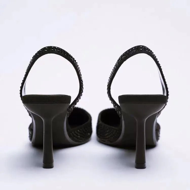 Rhinestone Slingback High Heel Pumps - SuzRevera