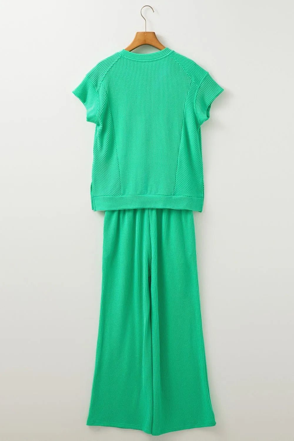 Ribbed Knit Round Neck Top and Pants Casual Set - SuzRevera