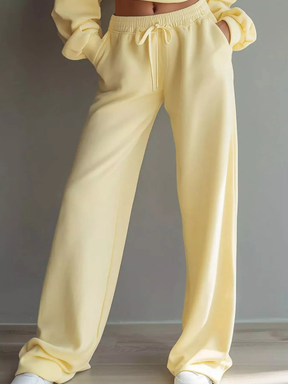 Round Neck Cropped Sweatshirt and Wide-Leg Pants - SuzRevera