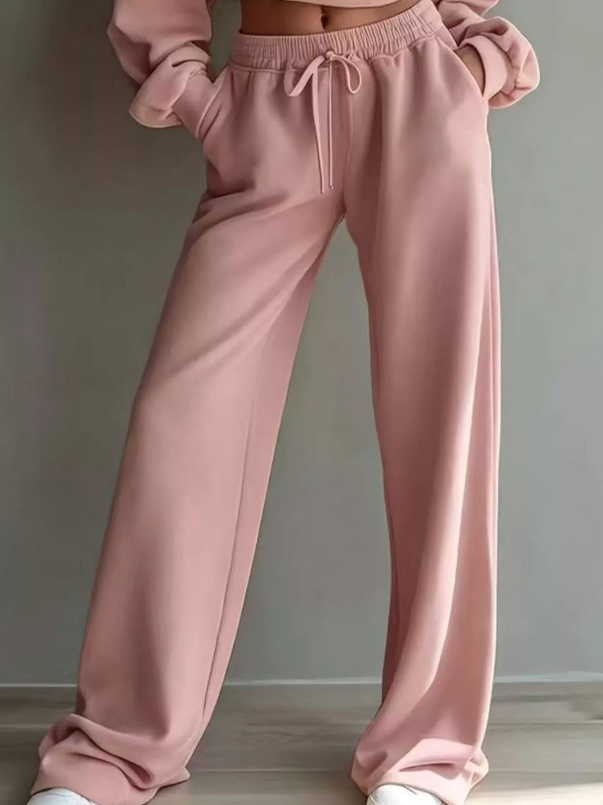 Round Neck Cropped Sweatshirt and Wide-Leg Pants - SuzRevera
