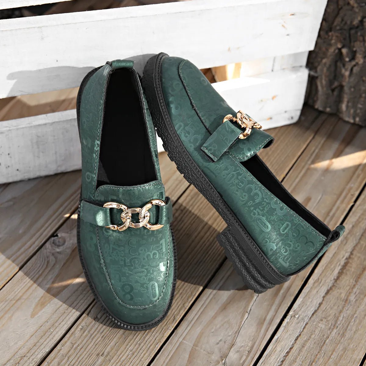 Round Toe Block Heels Loafers - SuzRevera