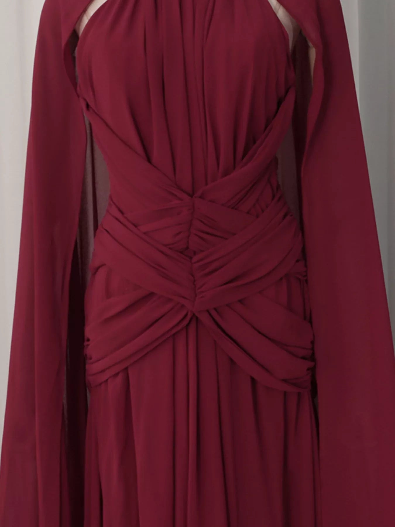 Ruched Halter Neck Cape Maxi Dress - SuzRevera