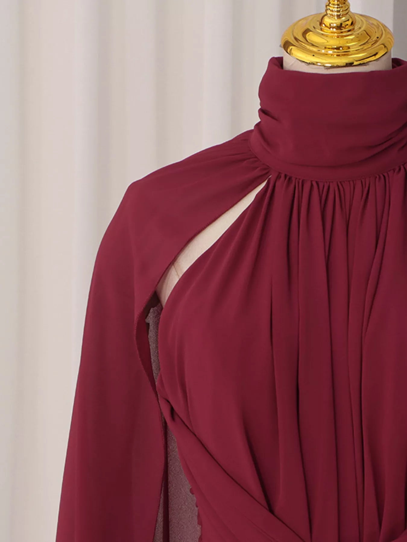 Ruched Halter Neck Cape Maxi Dress - SuzRevera