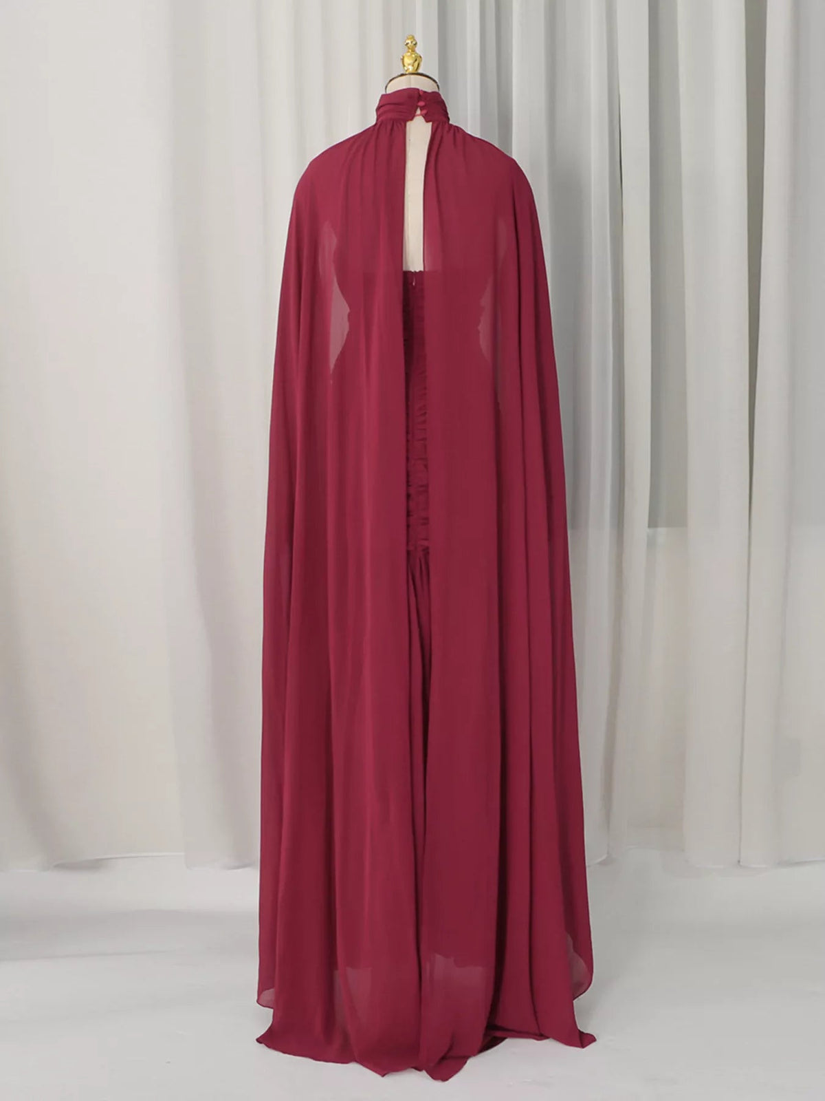 Ruched Halter Neck Cape Maxi Dress - SuzRevera