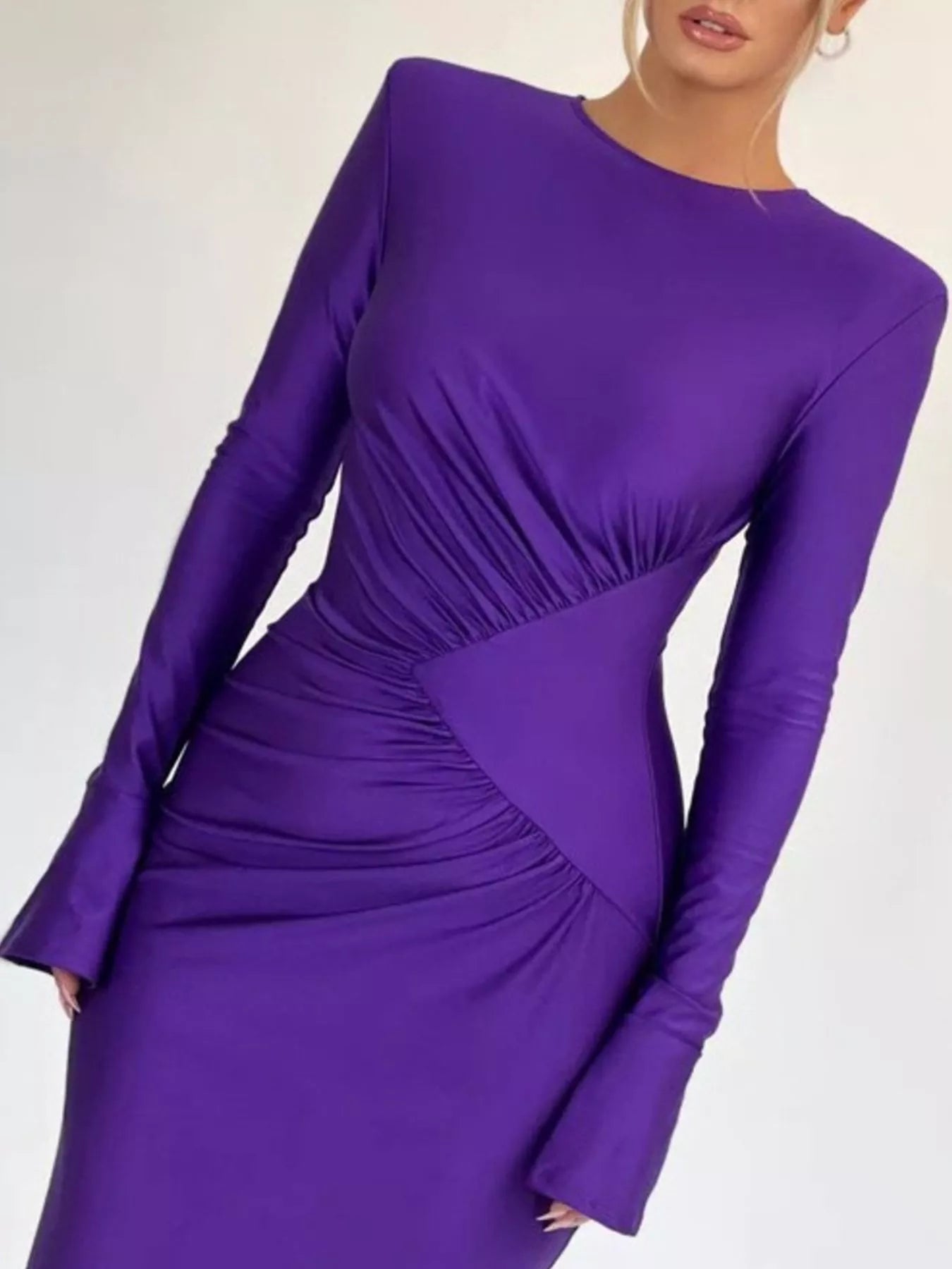 Ruched Long Sleeve Bodycon Maxi Dress - SuzRevera