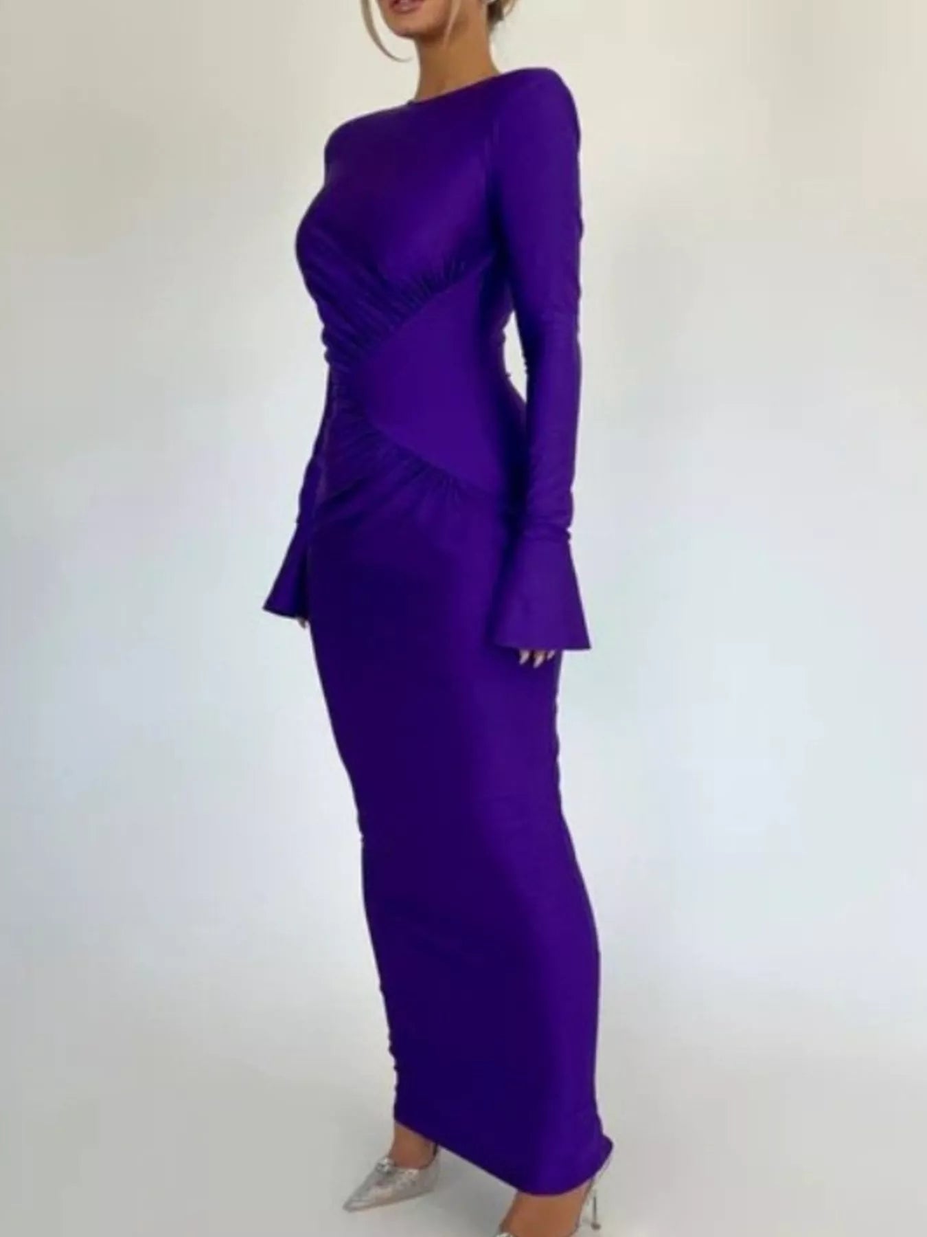 Ruched Long Sleeve Bodycon Maxi Dress - SuzRevera