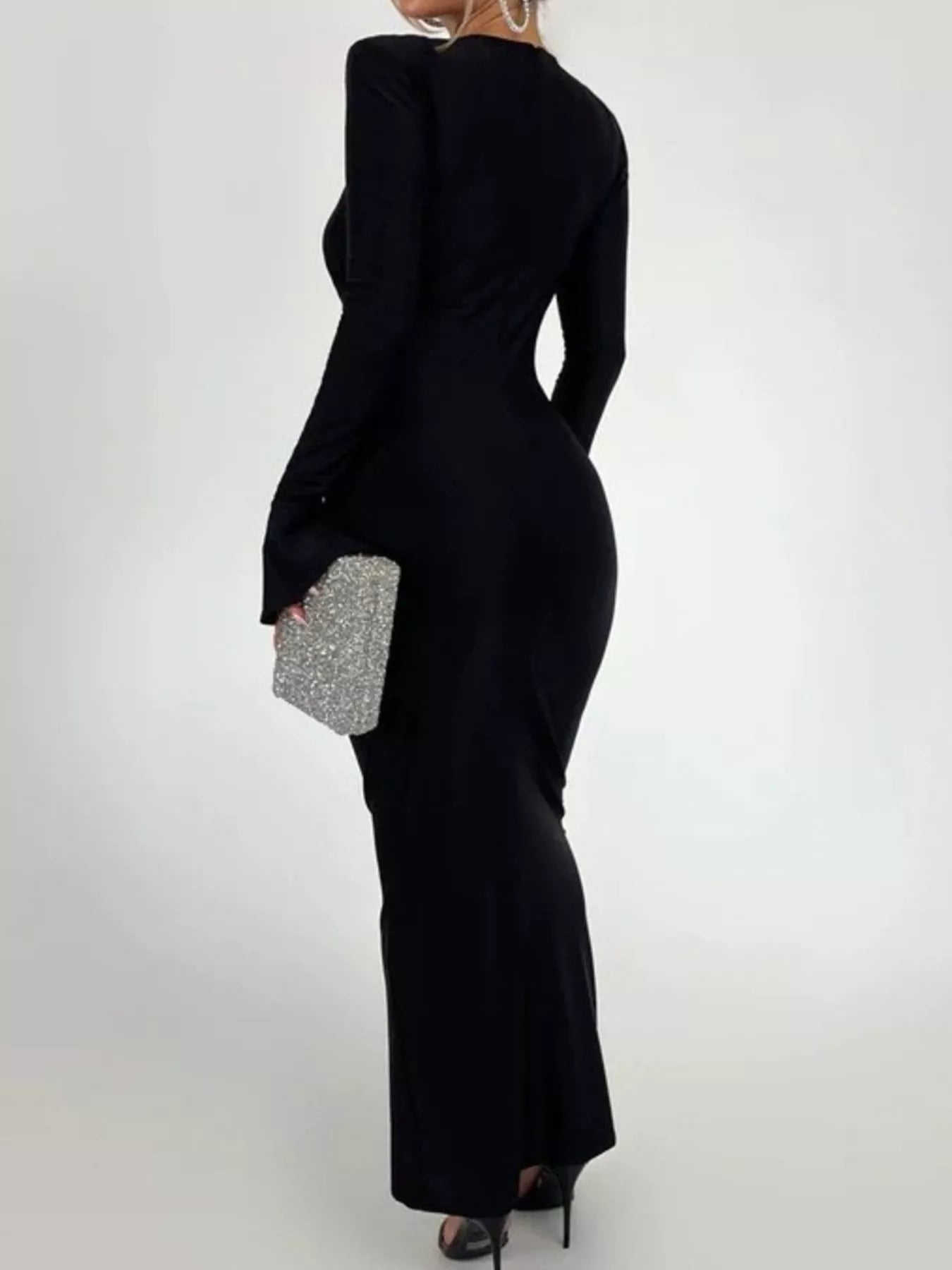 Ruched Long Sleeve Bodycon Maxi Dress - SuzRevera