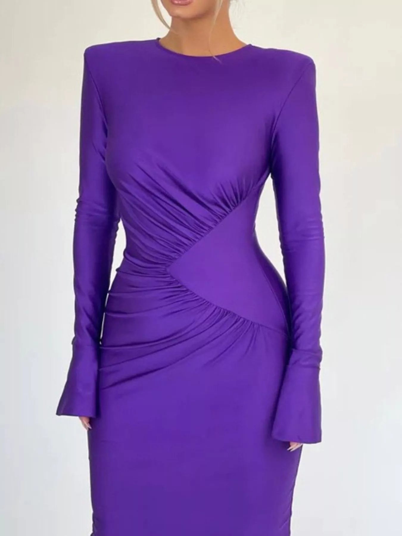 Ruched Long Sleeve Bodycon Maxi Dress - SuzRevera