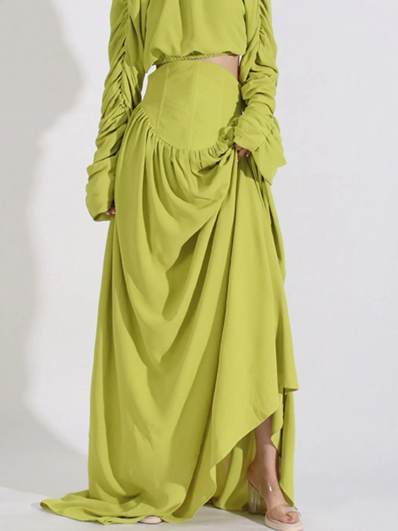 Ruched Long Sleeve Top and High Waist Skirt Set - SuzRevera