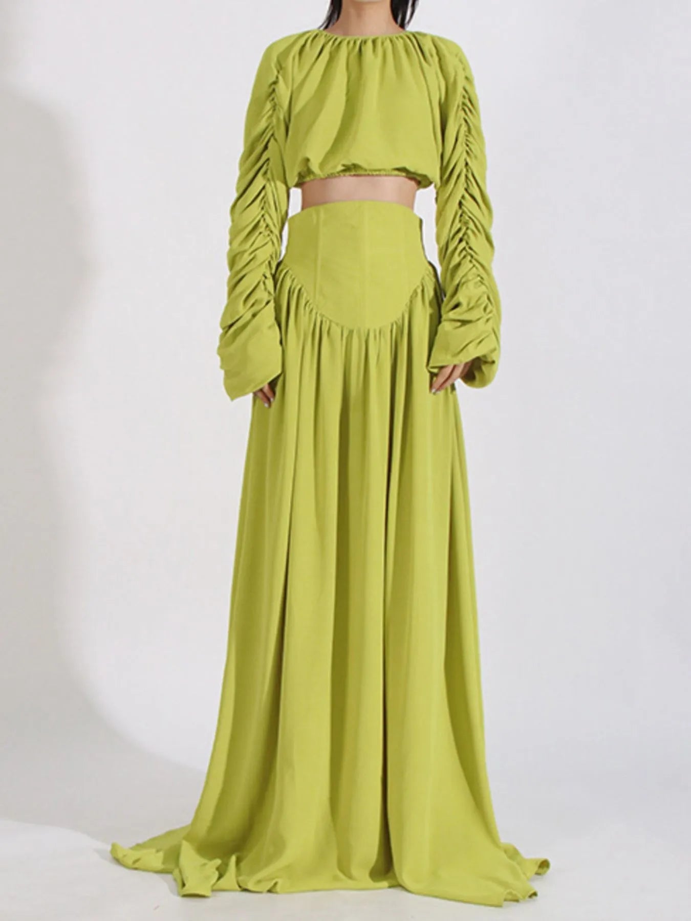 Ruched Long Sleeve Top and High Waist Skirt Set - SuzRevera