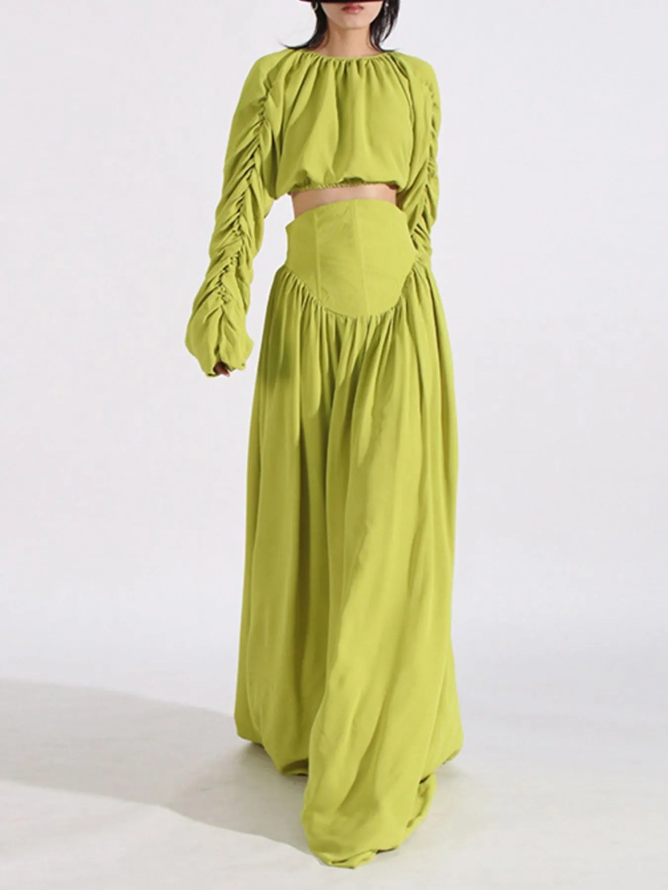 Ruched Long Sleeve Top and High Waist Skirt Set - SuzRevera