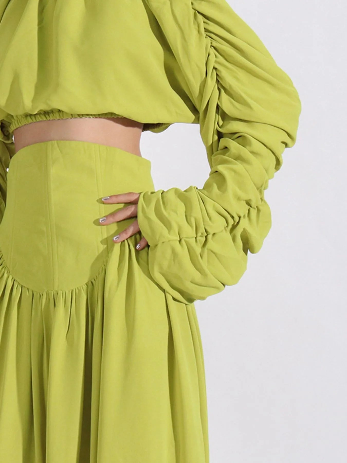 Ruched Long Sleeve Top and High Waist Skirt Set - SuzRevera