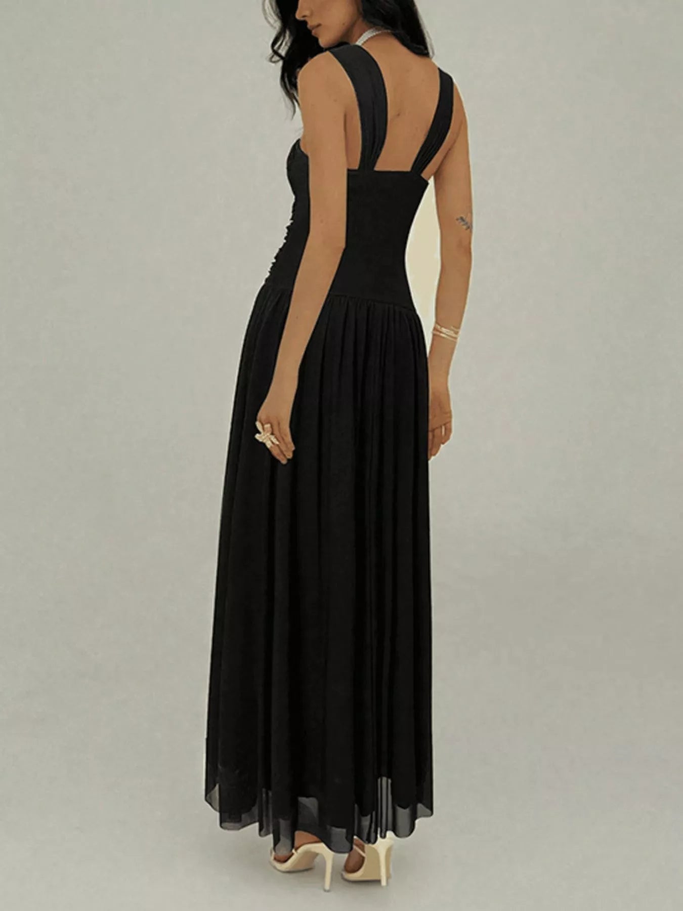 Ruched Sleeveless Maxi Dress with Embellishments - SuzRevera