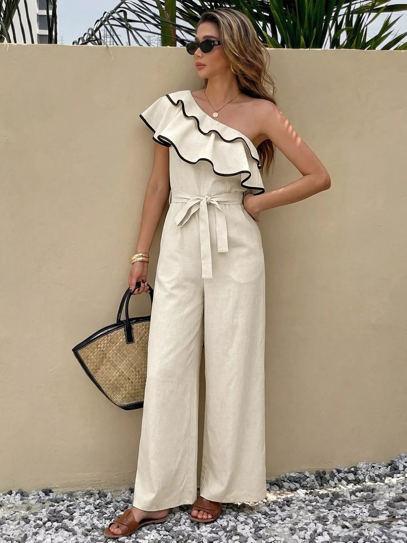 Ruffle One-Shoulder Wide Leg Jumpsuit - SuzRevera