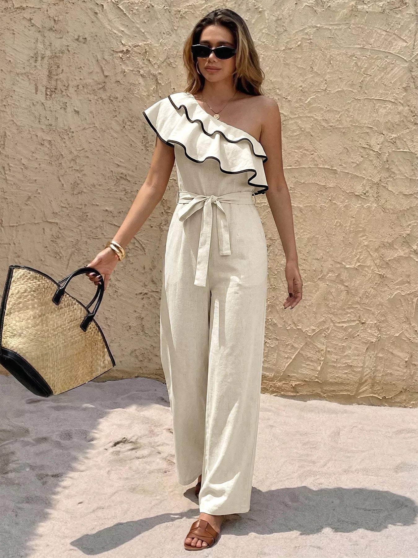 Ruffle One-Shoulder Wide Leg Jumpsuit - SuzRevera