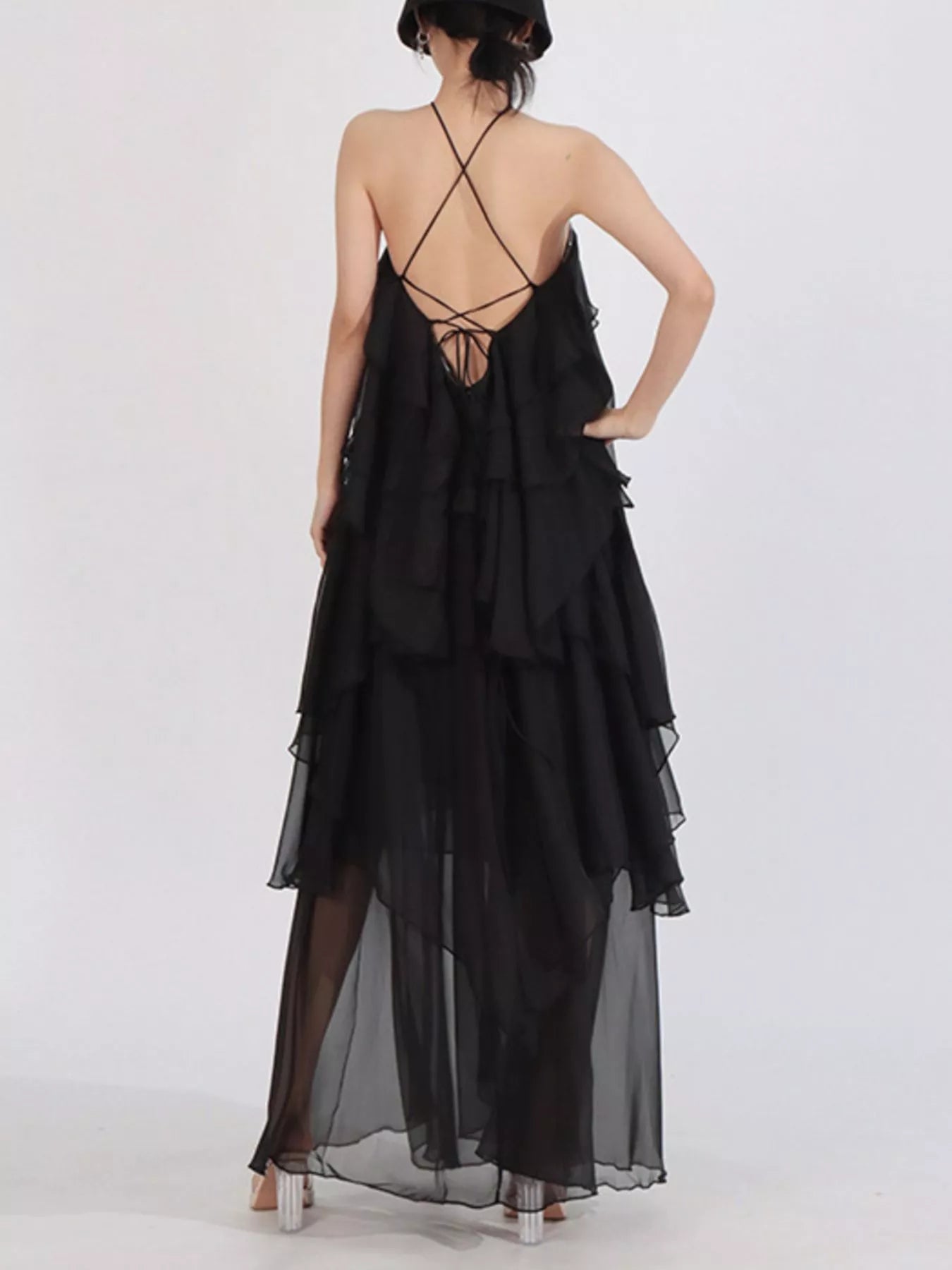 Ruffled Chiffon Halter Neck Maxi Dress - SuzRevera