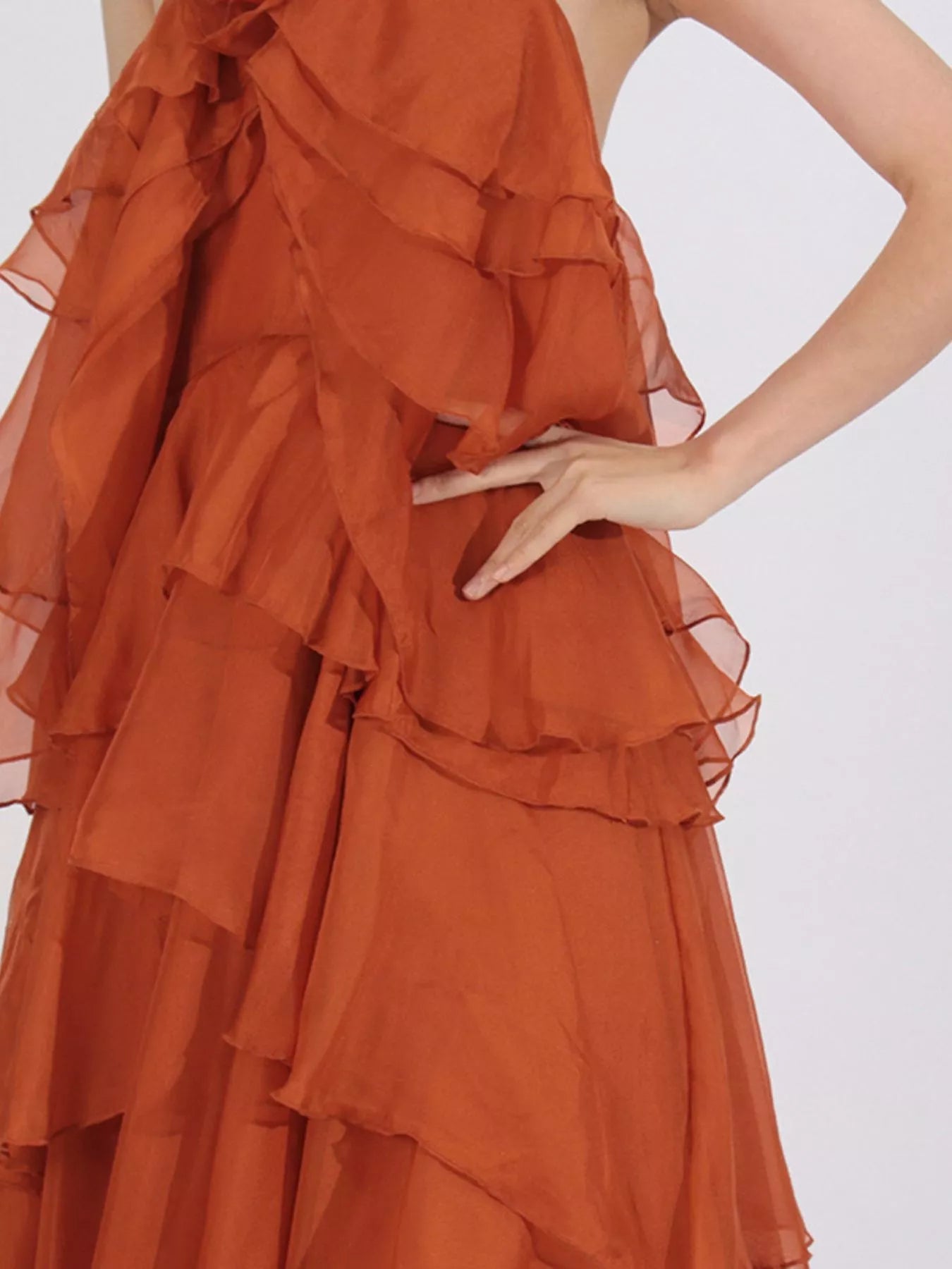 Ruffled Chiffon Halter Neck Maxi Dress - SuzRevera