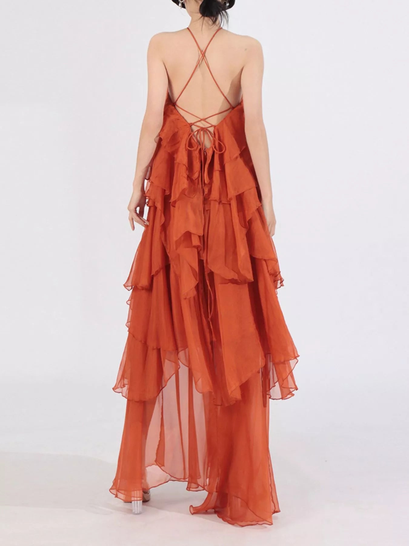 Ruffled Chiffon Halter Neck Maxi Dress - SuzRevera