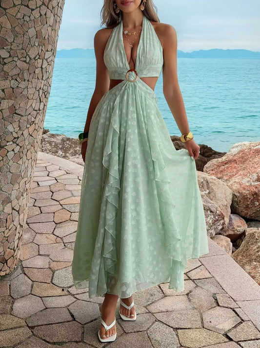 Ruffled Halter Neck Maxi Dress - SuzRevera