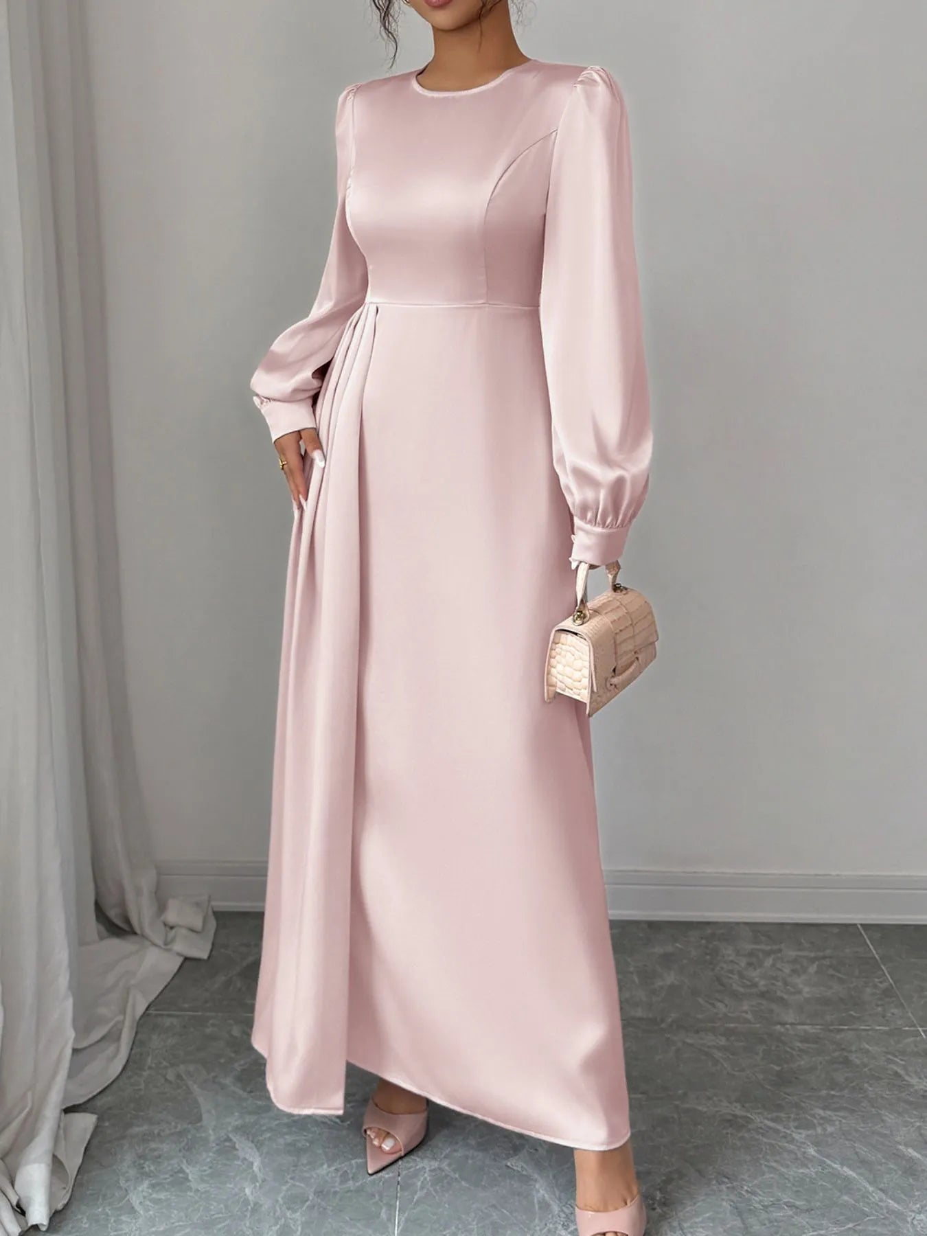 Satin Long Sleeve Maxi Dress - SuzRevera