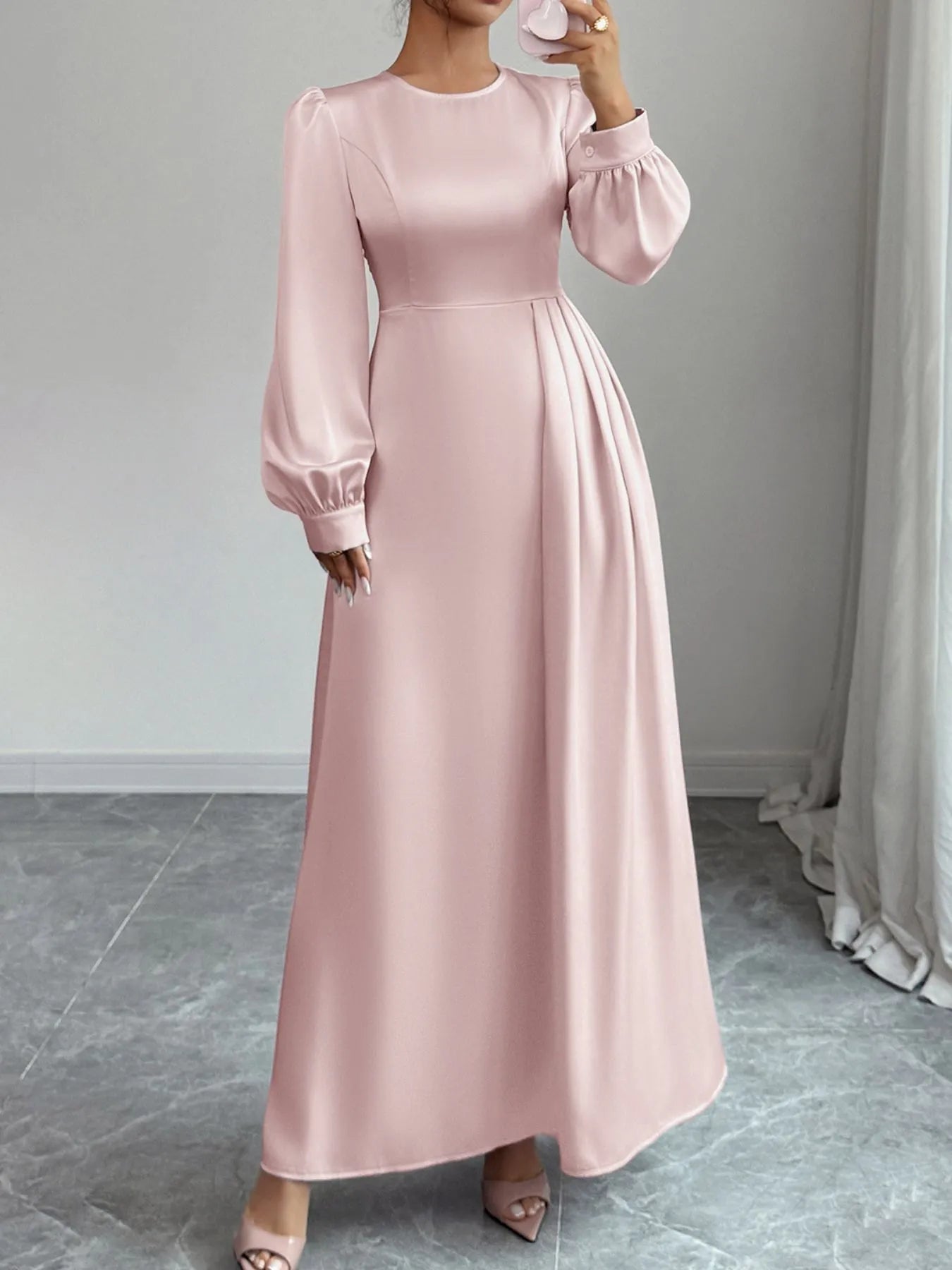 Satin Long Sleeve Maxi Dress - SuzRevera