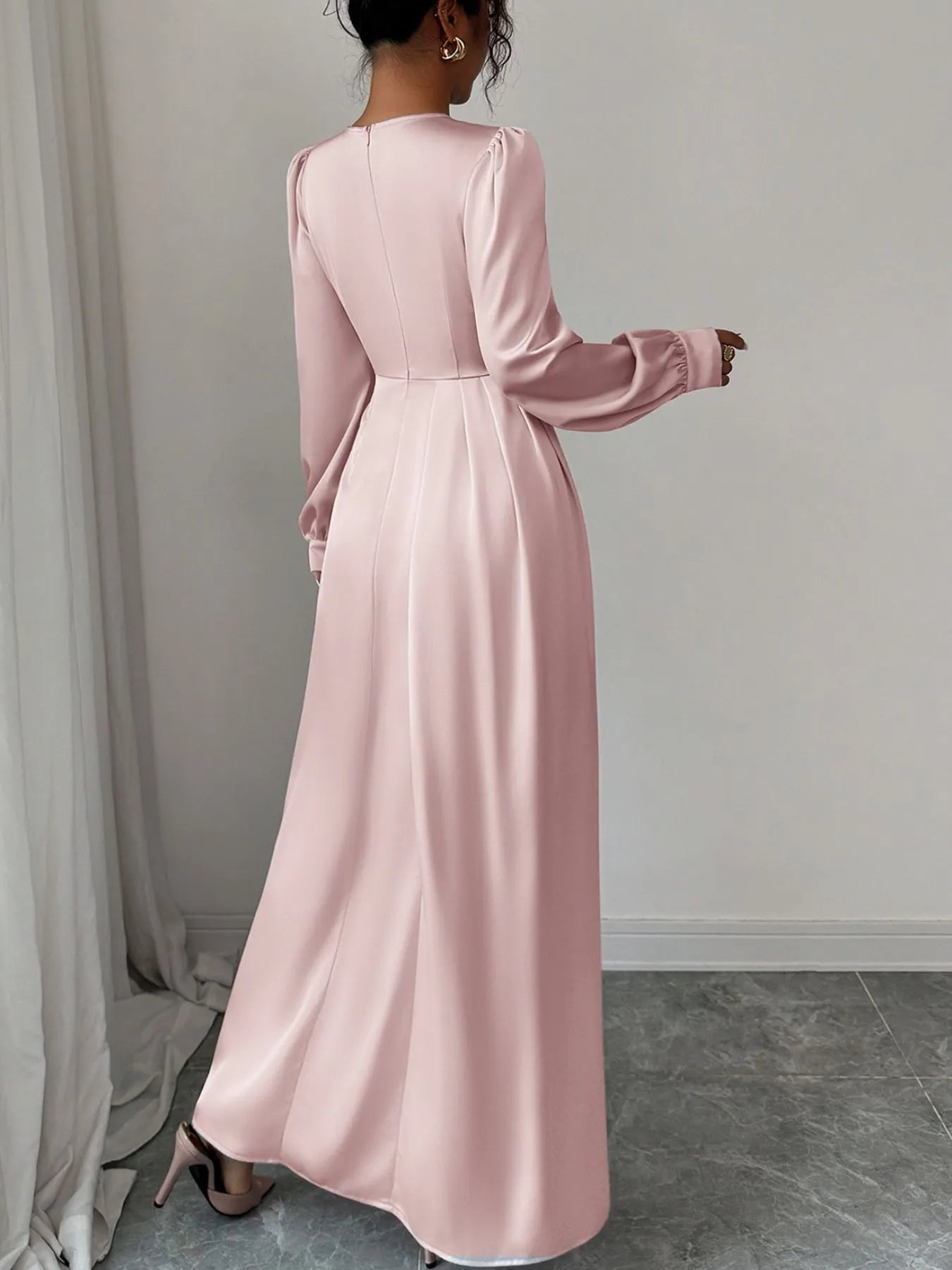 Satin Long Sleeve Maxi Dress - SuzRevera