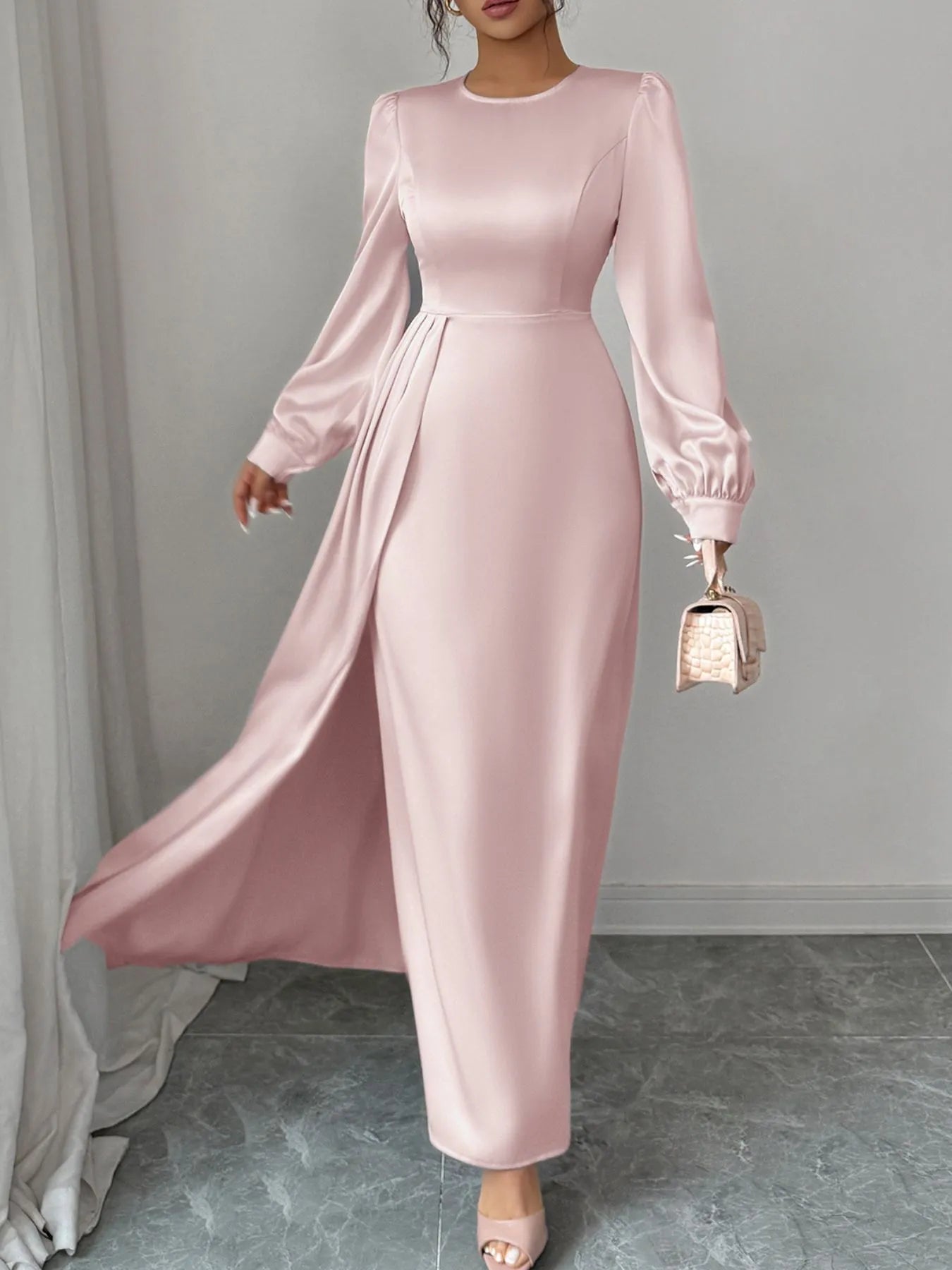Satin Long Sleeve Maxi Dress - SuzRevera