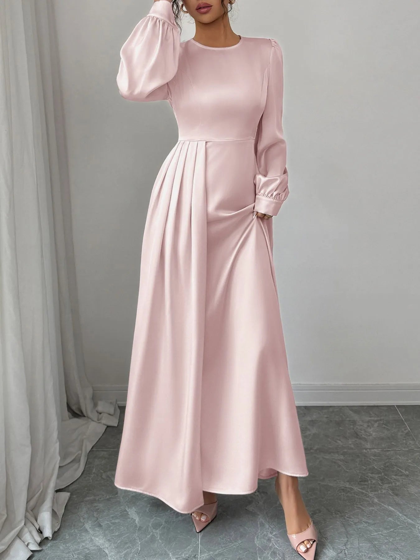 Satin Long Sleeve Maxi Dress - SuzRevera