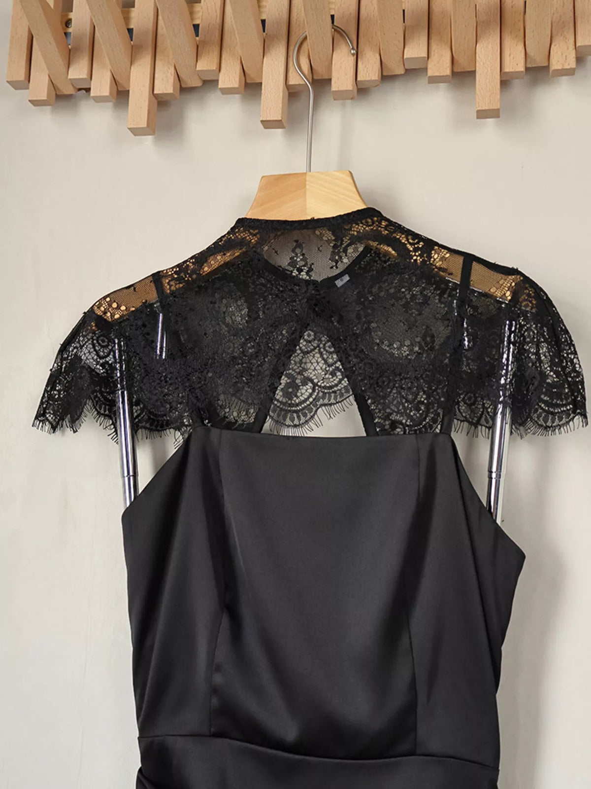 Satin Mini Dress with Lace Detachable Cape - SuzRevera
