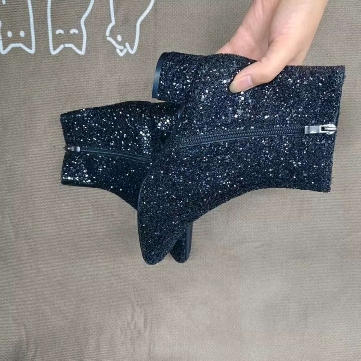 Sequin Block Heels Boots - SuzRevera