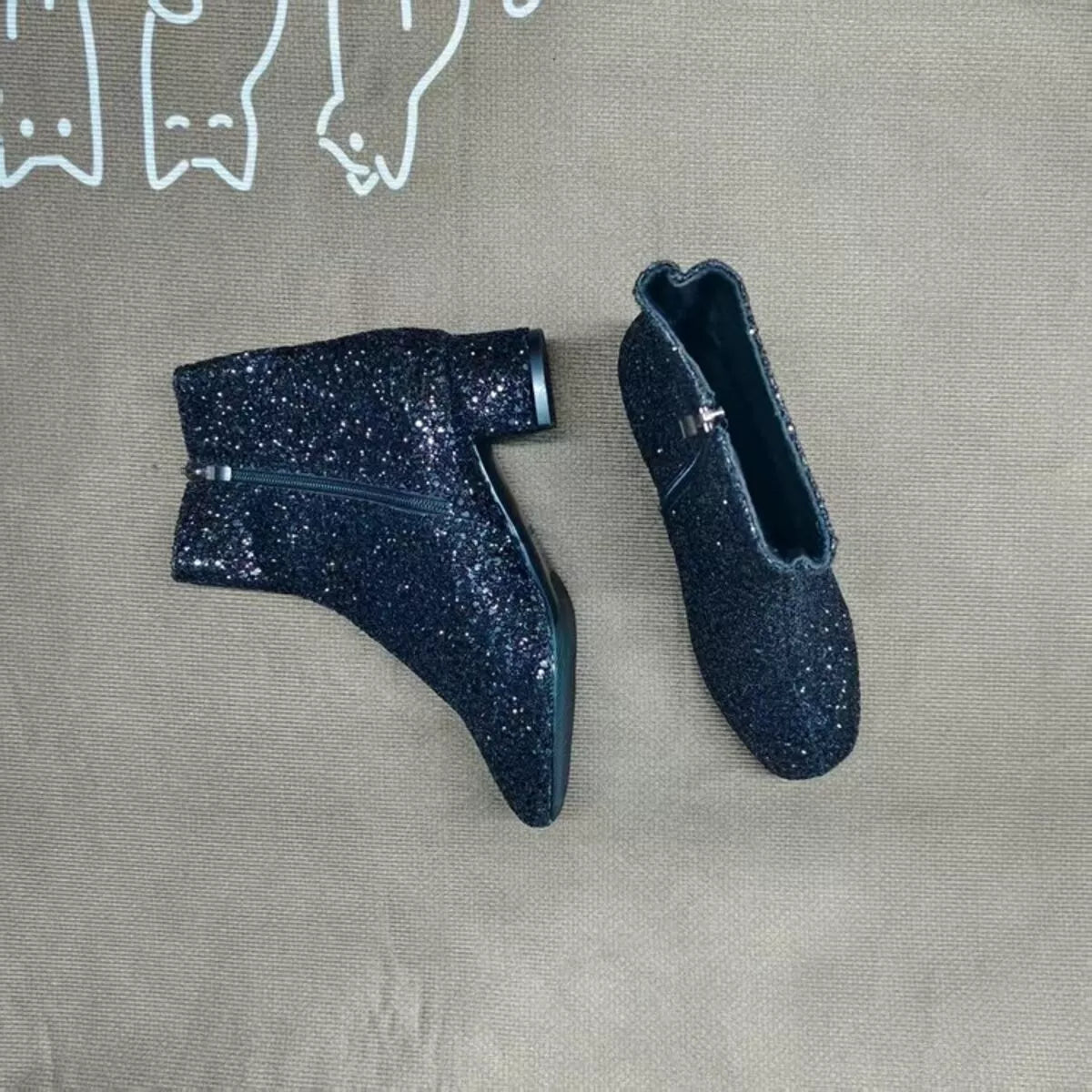 Sequin Block Heels Boots - SuzRevera
