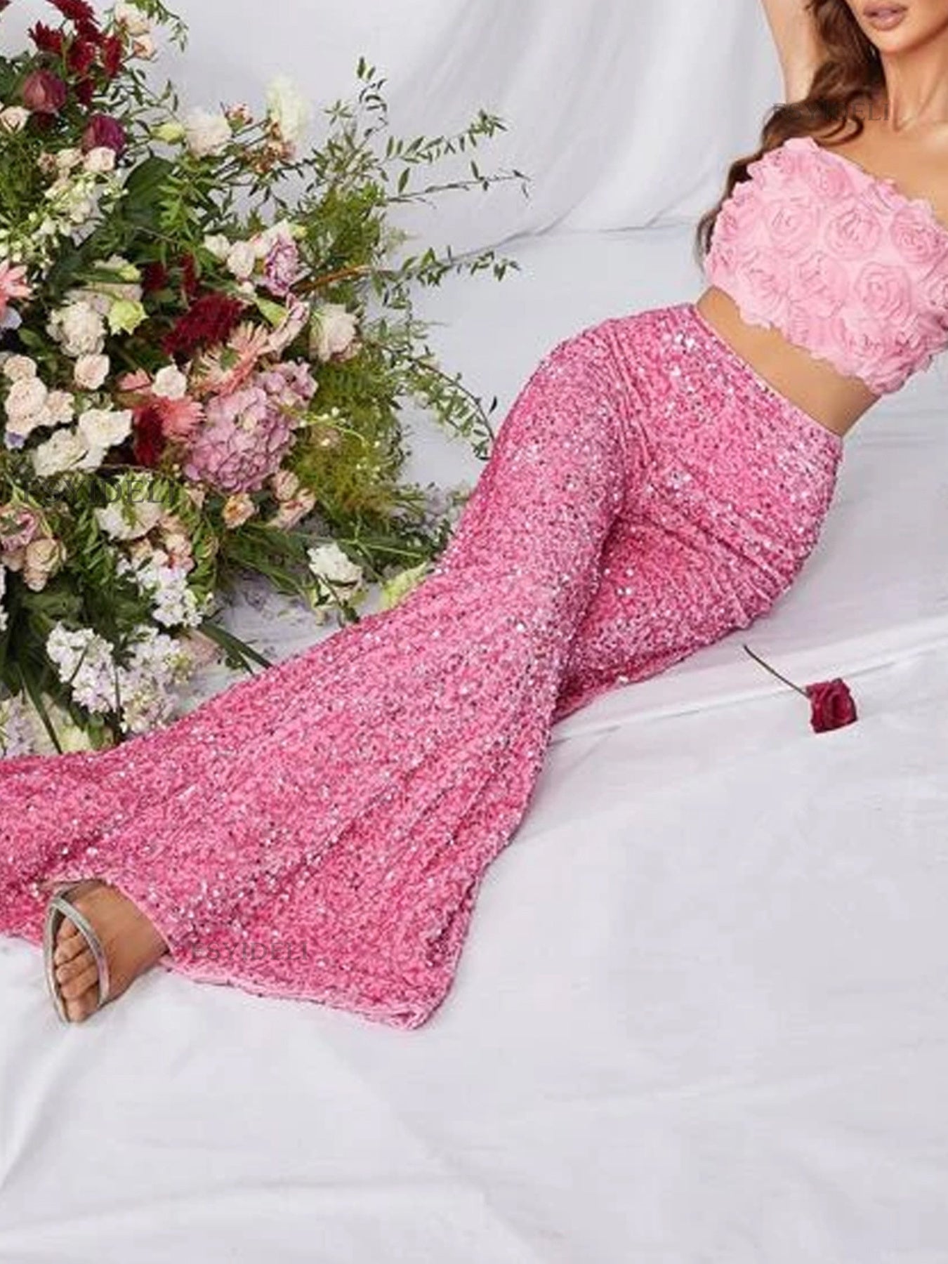 Sequin Embellished Wide Leg Pants - SuzRevera