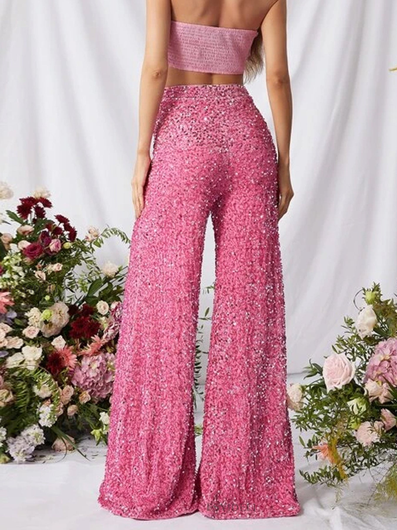 Sequin Embellished Wide Leg Pants - SuzRevera
