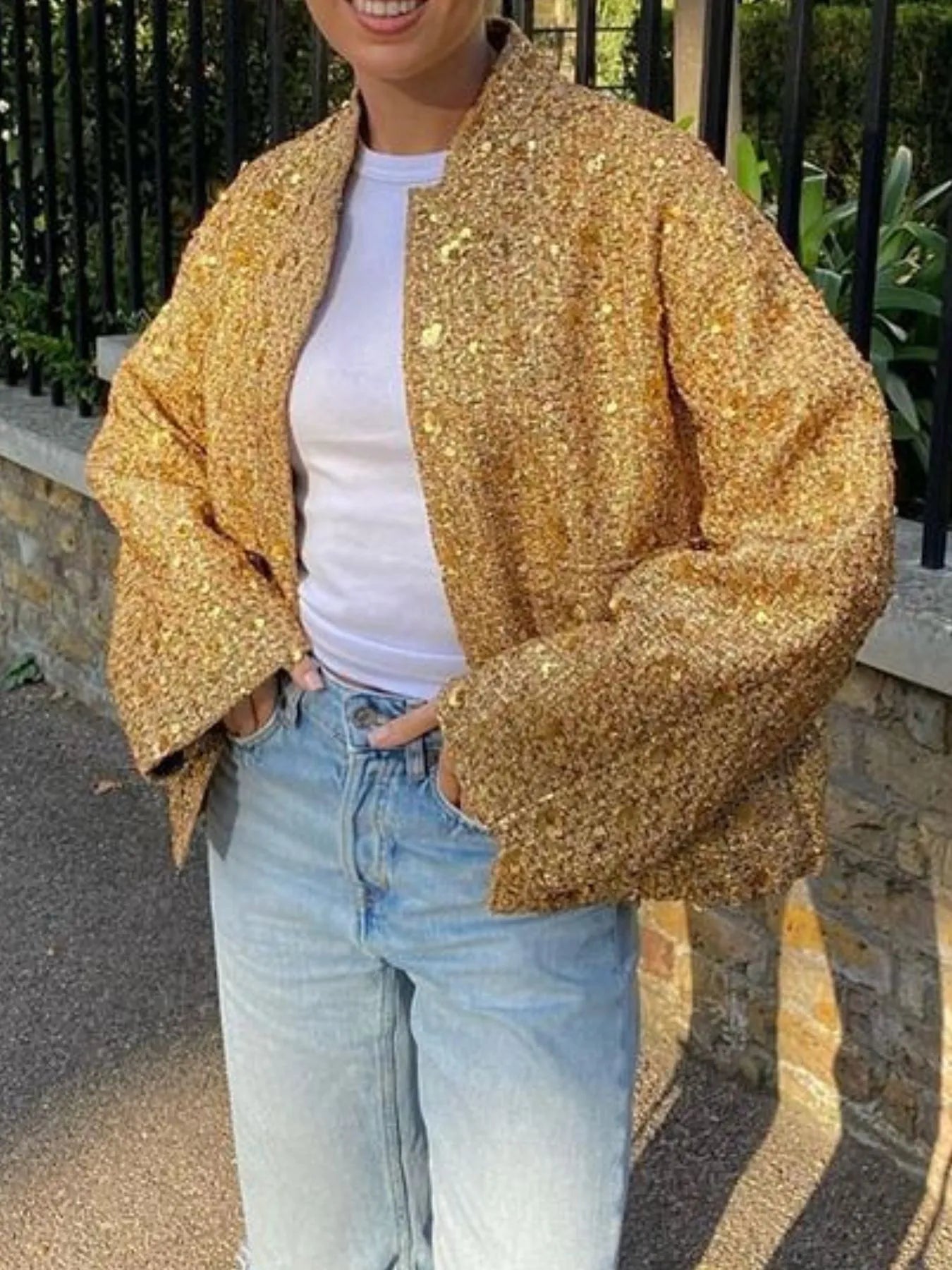 Sequin Long Sleeve Jacket with Pockets - SuzRevera